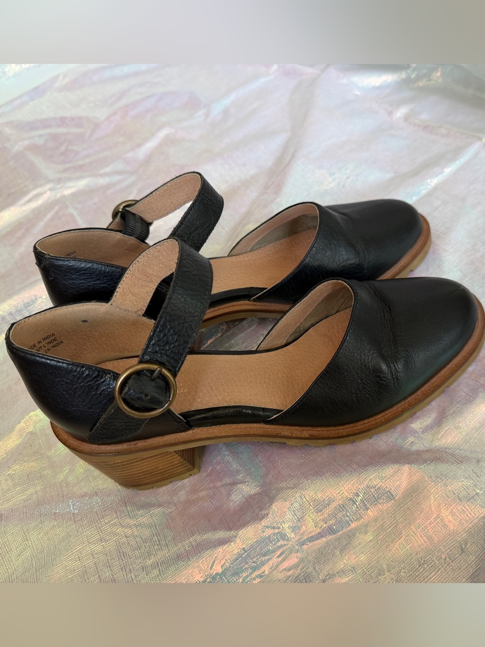 Seychelles Black Leather Mary Jane Block Heel Pumps